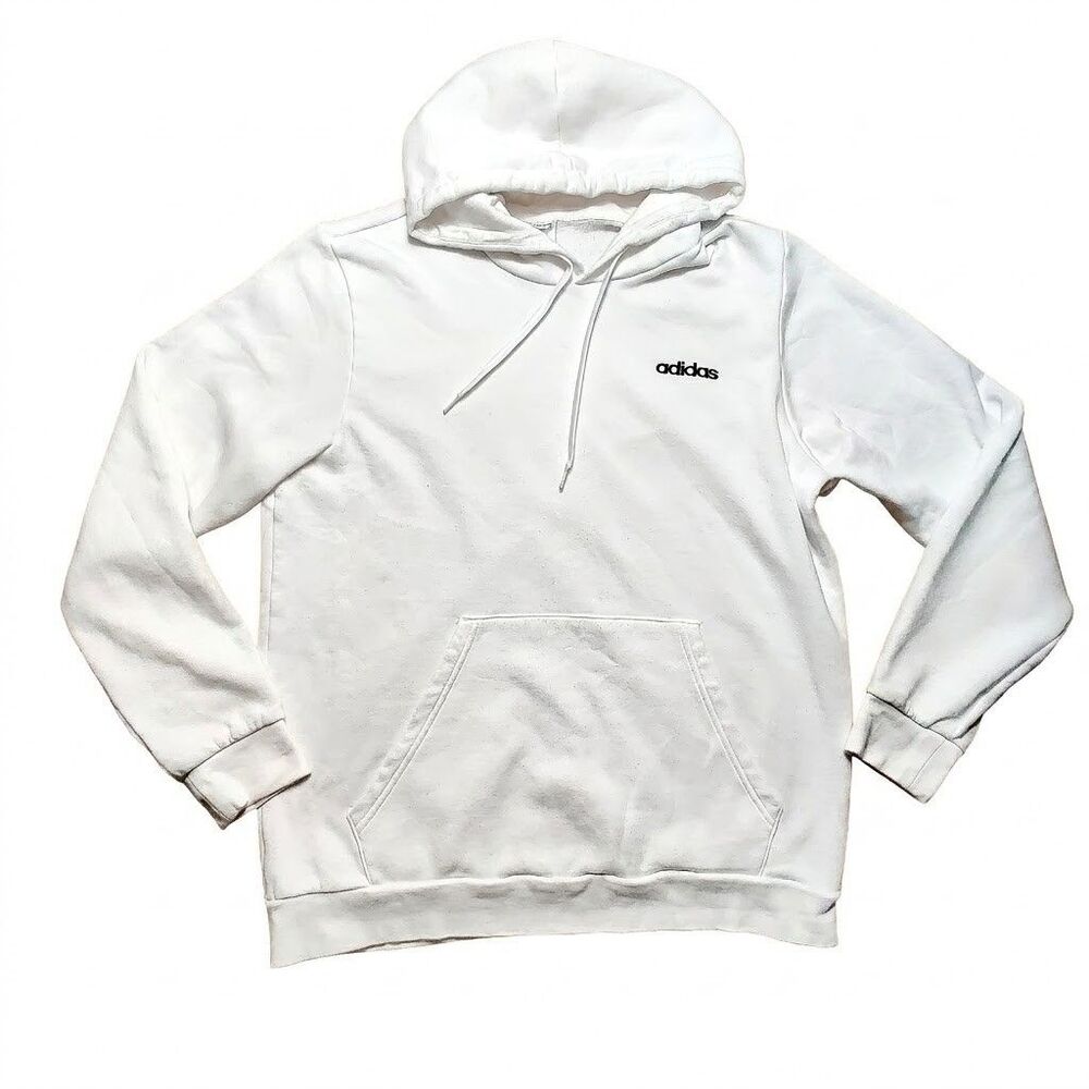 Adidas White Pullover Hoodie Sweatshirt Black Embroidered Logo Size Large Men's